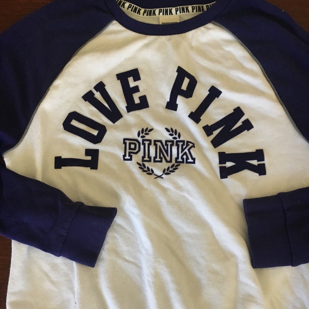 PINK purple & white long sleeve w/felt lettering